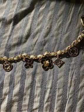 Silver Chain Charm with Black Floral Monogram Charms